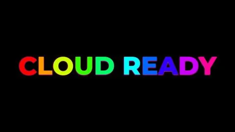 Large Text CLOUD READY with randomly colored letters with colors of the rai.. Stock Illustration