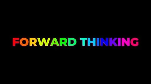 Large Text FORWARD THINKING with randomly colored letters with colors of th.. Stock Illustration