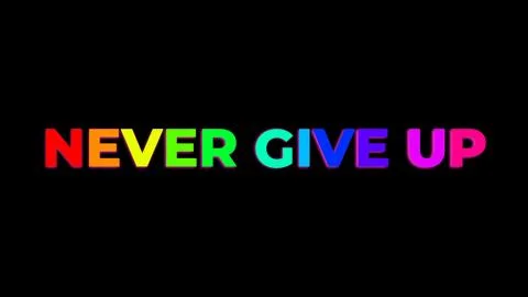 Large Text NEVER GIVE UP with randomly colored letters with colors of the r.. Иллюстрация