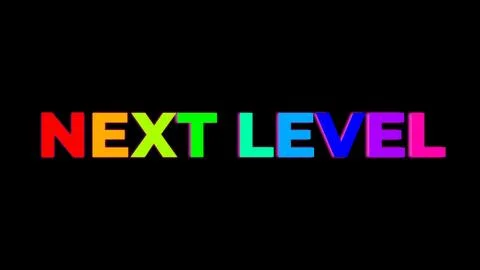 Large Text NEXT LEVEL with randomly colored letters with colors of the rain.. Stock Illustration