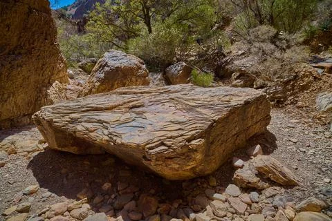 Large textured boulder along the Window Trail at Big Bend National Park, Texa Fotos de archivo