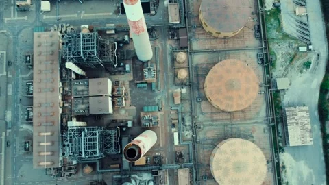 A large thermal power station and its surrounding electrical infrastructure Stock Footage 344408798