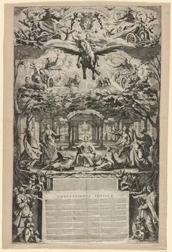 The Large Thesis, 1625. Jacques Callot (French, 1592-1635). Etching and eng.. Stock Illustration