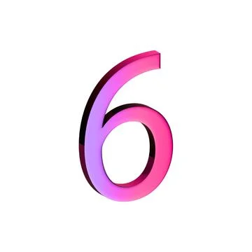 A large, three-dimensional number six in bright pink with a shadow effect Stock Illustration