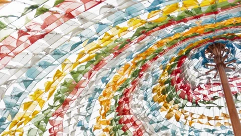 Large Tibetan Prayer Flag Canopy in Shangri-La — Spiritual Symbolism and Color Stock Footage 312584284