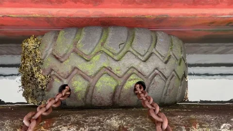 Large Tire Between Harbor and Ship Stock Footage 176265137