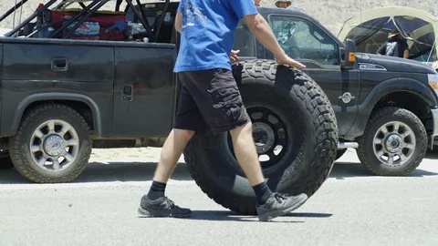 Large Tire Rolling 4K Stock Footage 128009164