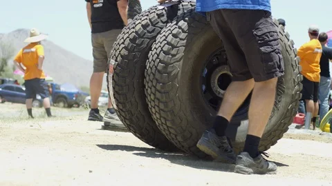 Large Tires Rolling 4K Stock Footage 128009184