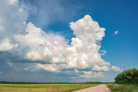 Large towering white cumulus clouds against a vivid blue summer sky Stock Photos