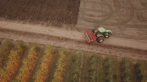 A large tractor plows a field Stock Footage 123281774
