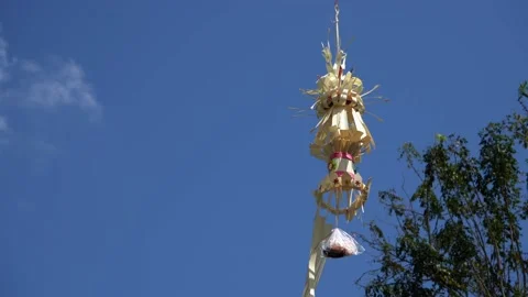 Large traditional bamboo offering Called a Penjor, in Bali, Indonesia.  Stock Footage 131340344