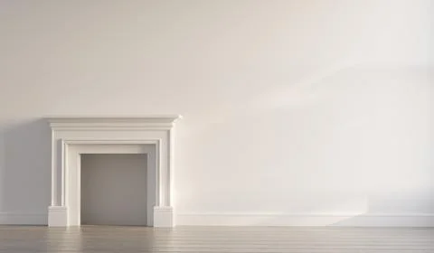 Large traditional fireplace without a fire. Blank walls. Empty mantle piece Stock Illustration