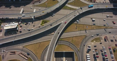 Large traffic intersection (crossroad), top view Stock Footage 129842616