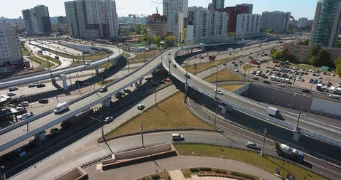 Large traffic intersection (crossroad), top view Stock Footage 129842641