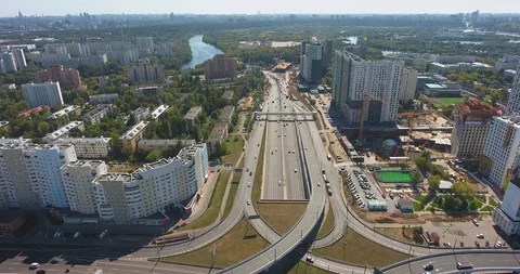 Large traffic intersection (crossroad), top view Stock Footage 129842644
