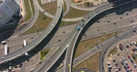 Large traffic intersection (crossroad), top view Stock Footage 130857586