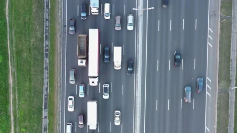 Large traffic jam on the motorway on a summer day. aerial view Stock Footage 155256136