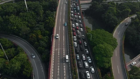 Large traffic jam at multi-level traffic intersection Stock Footage 113807100