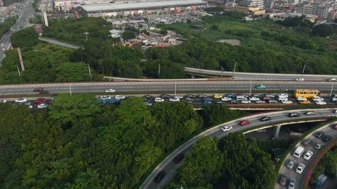 Large traffic jam at multi-level traffic intersection Stock Footage 113807198