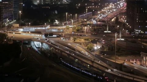 Large traffic junction. Traffic on the road at night. Stock Footage 80190264