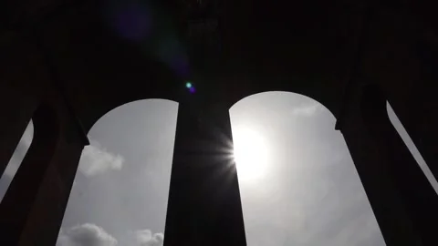 Large train bridge viaduct arches with dramatic sky Video stock 136063214