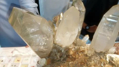 Large Translucent Quartz Crystal Cluster Specimen In Natural Rock Matrix Stock Photos