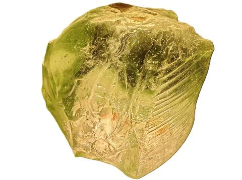 Large translucent yellow-green crystal with rough surface, internal striati.. Illustrazione stock