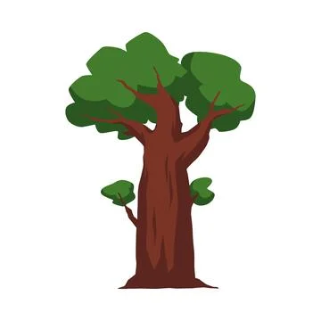Large tree with huge deciduous dense crown, flat vector illustration isolated. Stock Illustration