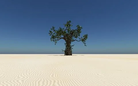 Large tree in a sandy desert Stock Illustration