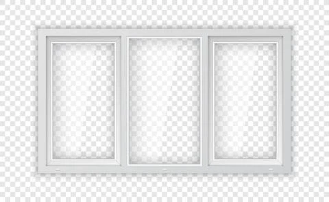 Large triple plastic window. Realistic plastic window mockup template. White Ilustración de archivo