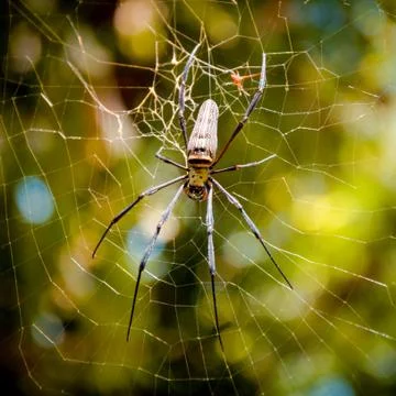 Large tropical spider in the web Stock Photos
