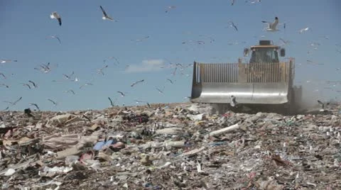 Large truck compacting trash at a county landfill HD602 Stock Footage 10912081