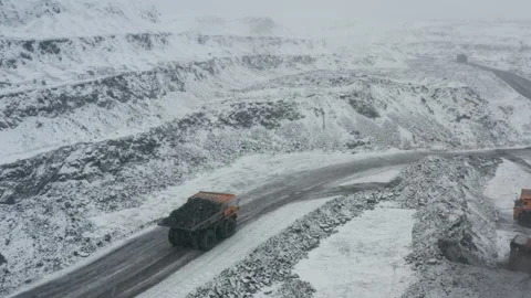 Large trucks work at the coal mine 002 Stock Footage 169015182