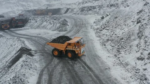 Large trucks work at the coal mine 020 Stock Footage 169018223
