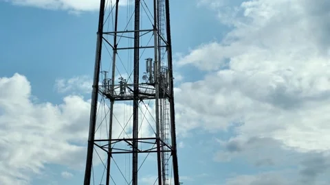  Large TV tower with 3G, LTE, 4G and 5G cellular and mobile signal repeaters. Stock Footage 245373772