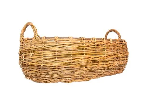Large two-hand wicker basket made of wicker on a white background, isolate Foto stock