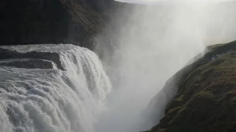 Large two-level Gullfoss waterfall. A huge mass of water Stock Footage 130472637