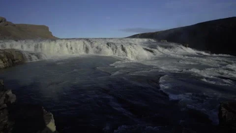 Large two-level Gullfoss waterfall. A huge mass of water Stock Footage 130472847
