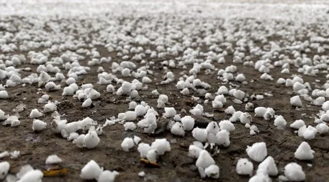 Large unexpected snow hail in May Stock Footage 154402743