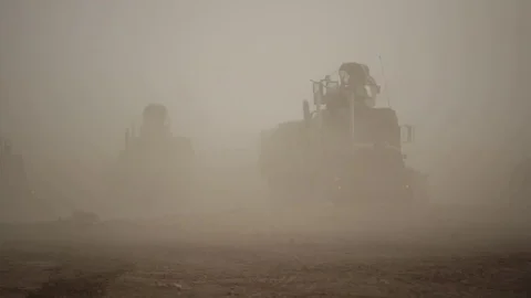 Large U.S. Army Vehicles Cross Syrian Desert Stock Footage 101924418