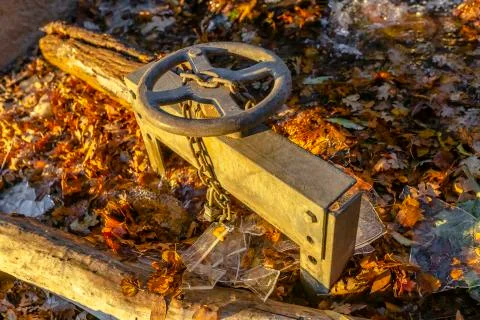 Large valve in small stream Orem Utah Stock Photos