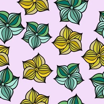 Large vector flower petals on a pink background. Flowers seamless pattern. Stock Illustration