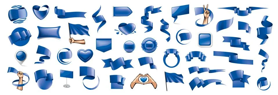 Large vector set of blue flags, ribbons and various design elements 스톡 일러스트