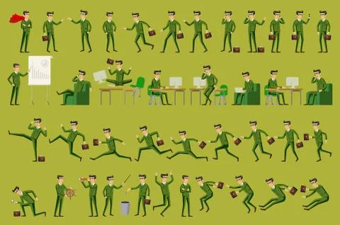 Large vector set of businessman character poses, gestures and actions. Offi.. Stock Illustration