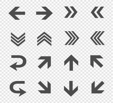 Large vector set of directional arrows on a transparent background. Up, down, Stock Illustration