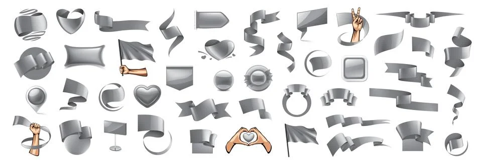 Large vector set of gray flags, ribbons and various design elements Stock Illustration