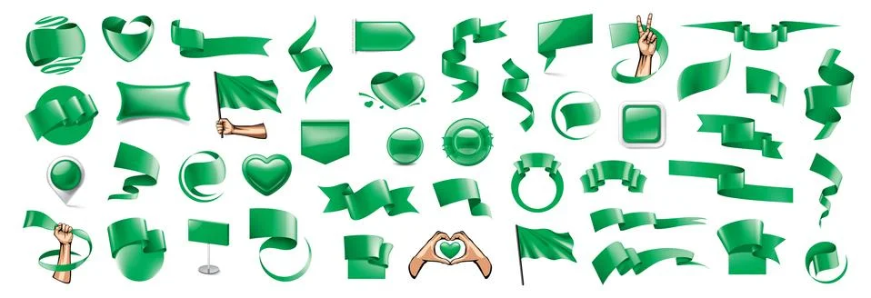 Large vector set of green flags, ribbons and various design elements Stock Illustration