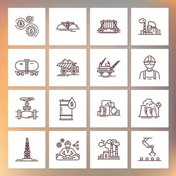 A large vector set of industry icons and production in a linear style. Stock Illustration