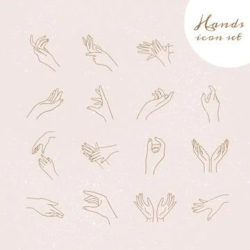 A large vector set of linear hand icons in different variations and positions Stock Illustration