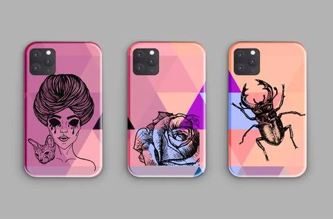Large vector set of mock-up cases for smartphones with a beautiful gradient g Stock Illustration